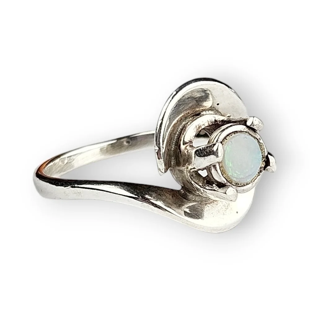 Sterling Opal Bypass Ring Wave Design 925 Silver Lab Created Vintage Size 6.5